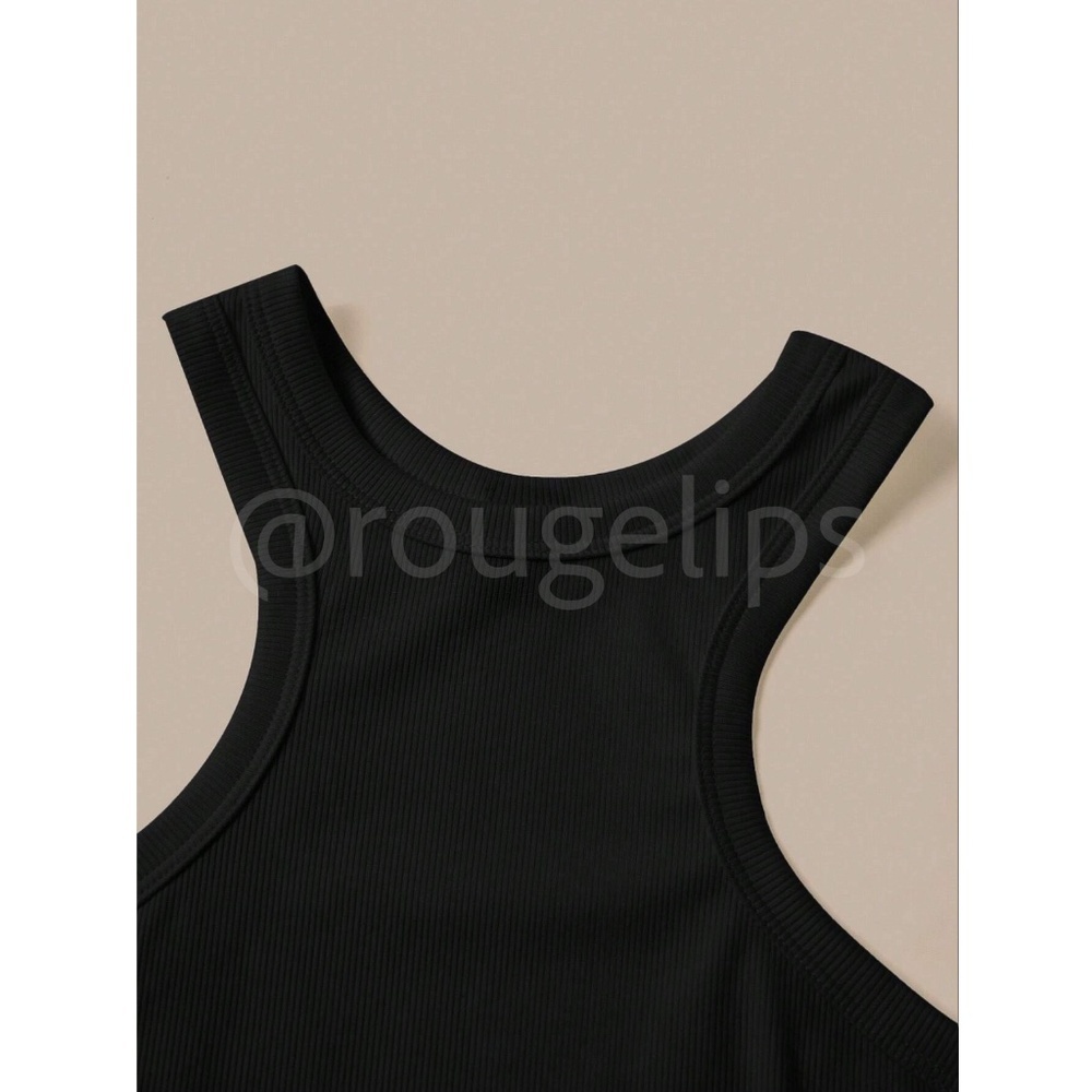 Black Rib Knit Tank Top Racerback / Front - Picture 7 of 10